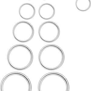 Silver 16G Stainless Steel Hinged Clicker Septum Rings with Multiple Sizes for N
